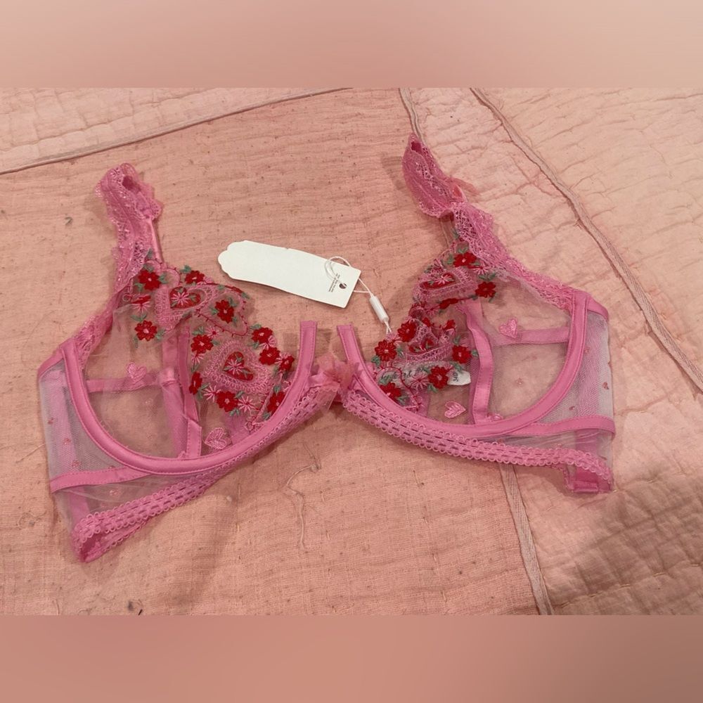 For Love And Lemons Dolly Heart Bra, Pink . 34D